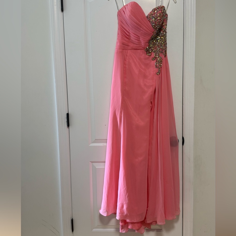 Night Moves Pink Embellished Slit Gown for Prom/ wedding and more